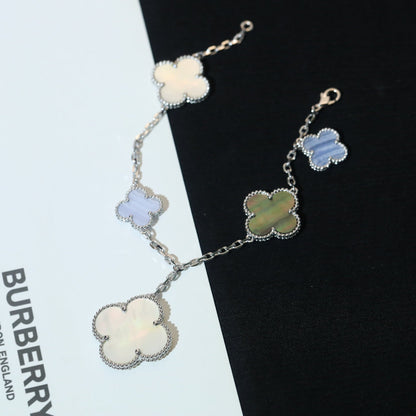 [⭐Clover Jewelry]CLOVER BRACELET 5 MOTIFS MOP CHALCEDONY SILVER