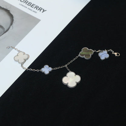 [⭐Clover Jewelry]CLOVER BRACELET 5 MOTIFS MOP CHALCEDONY SILVER