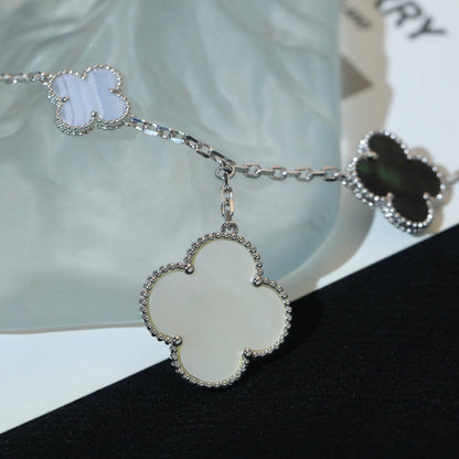 [⭐Clover Jewelry]CLOVER BRACELET 5 MOTIFS MOP CHALCEDONY SILVER
