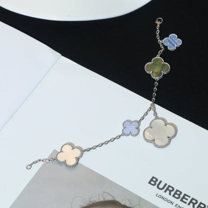 [⭐Clover Jewelry]CLOVER BRACELET 5 MOTIFS MOP CHALCEDONY SILVER