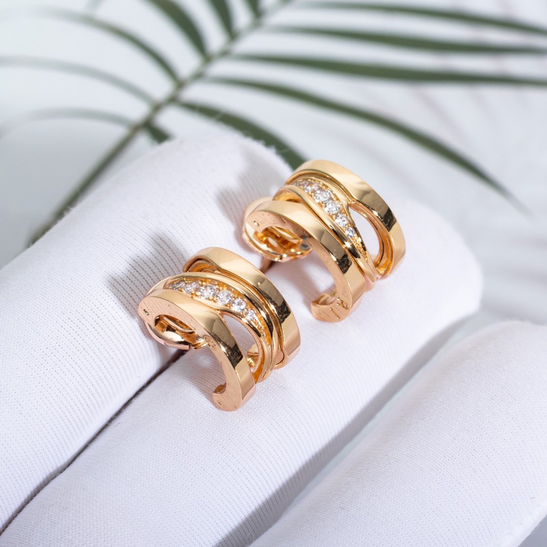 [⭐Clover Jewelry]ZERO 1 PINK GOLD DIAMONDS EARRINGS