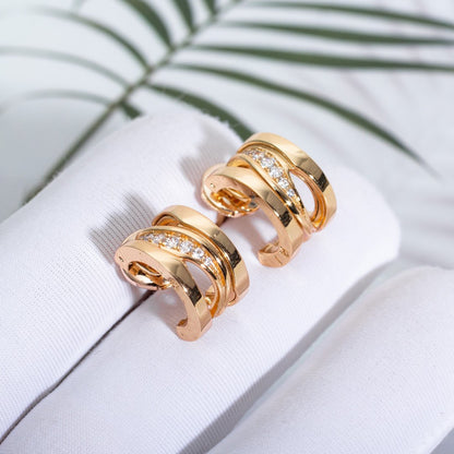 [⭐Clover Jewelry]ZERO 1 PINK GOLD DIAMONDS EARRINGS