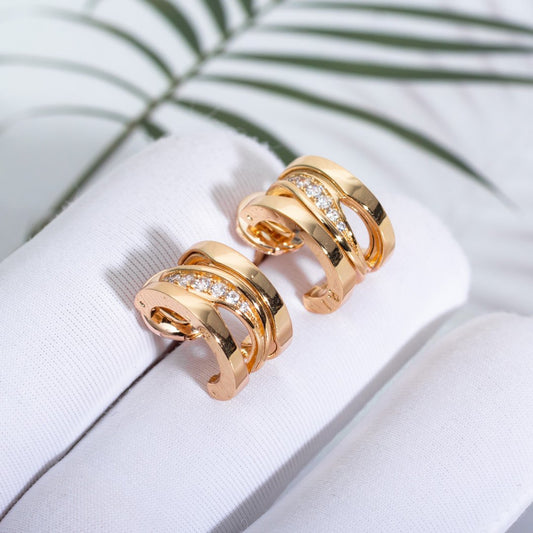 [⭐Clover Jewelry]ZERO 1 PINK GOLD DIAMONDS EARRINGS