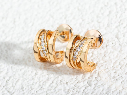 [⭐Clover Jewelry]ZERO 1 PINK GOLD DIAMONDS EARRINGS