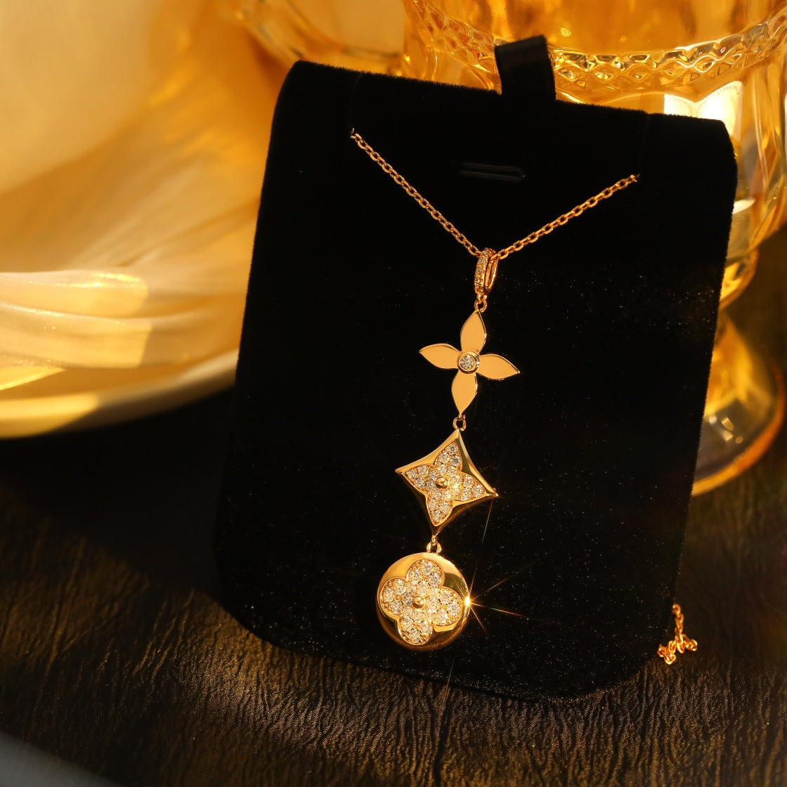 [⭐Clover Jewelry]STAR AND SUN DIAMOND PINK GOLD NECKLACE