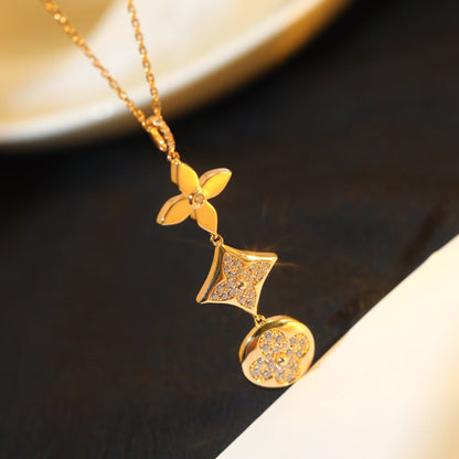 [⭐Clover Jewelry]STAR AND SUN DIAMOND PINK GOLD NECKLACE