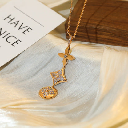 [⭐Clover Jewelry]STAR AND SUN DIAMOND PINK GOLD NECKLACE