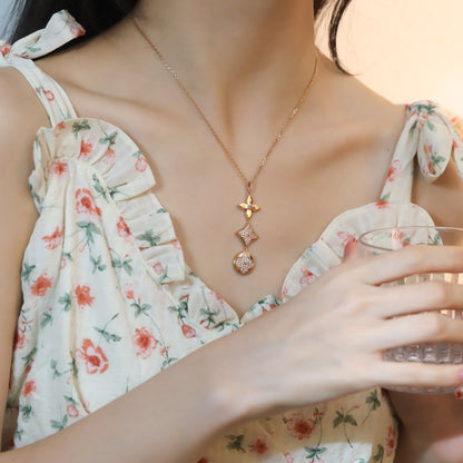 [⭐Clover Jewelry]STAR AND SUN DIAMOND PINK GOLD NECKLACE