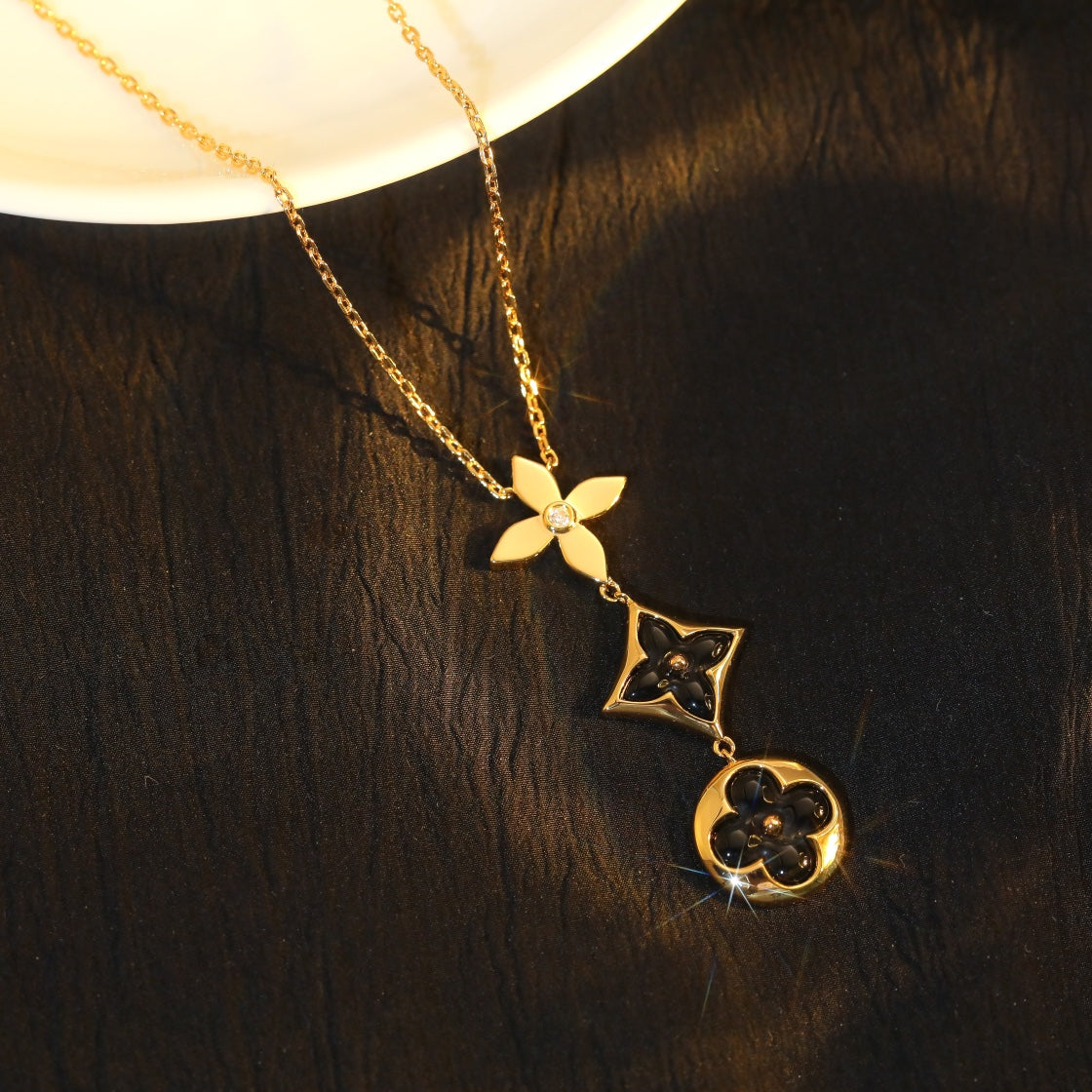 [⭐Clover Jewelry]STAR AND SUN ONYX PINK GOLD NECKLACE