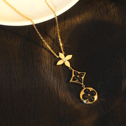 [⭐Clover Jewelry]STAR AND SUN ONYX PINK GOLD NECKLACE