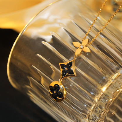[⭐Clover Jewelry]STAR AND SUN ONYX PINK GOLD NECKLACE