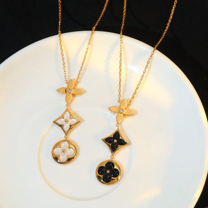[⭐Clover Jewelry]STAR AND SUN ONYX PINK GOLD NECKLACE