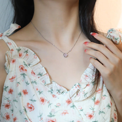 [⭐Clover Jewelry]SUN PEDANT PINK GOLD 1 DIAMOND NECKLACE