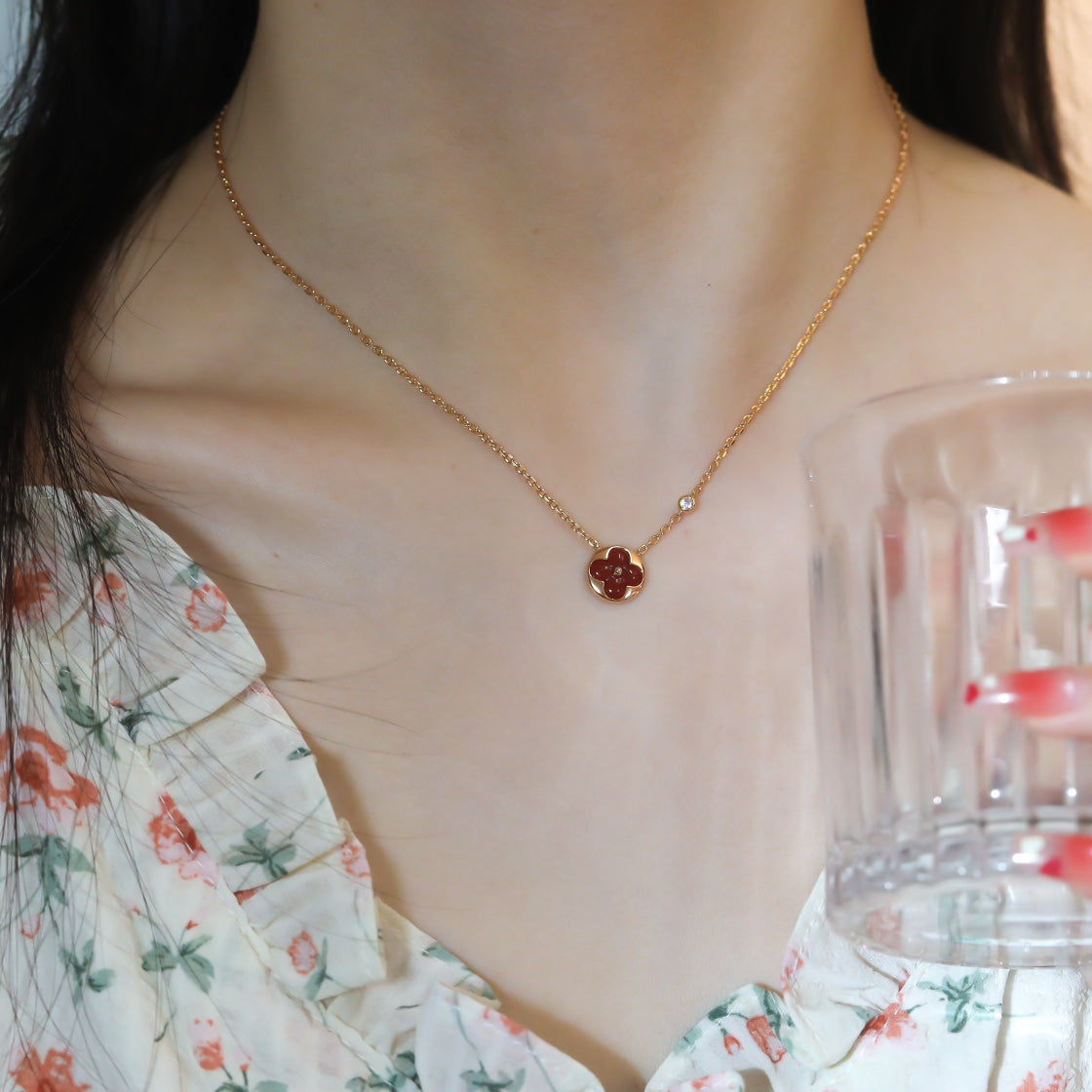 [⭐Clover Jewelry]SUN PEDANT PINK GOLD 1 DIAMOND NECKLACE