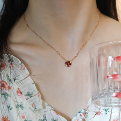 [⭐Clover Jewelry]SUN PEDANT PINK GOLD 1 DIAMOND NECKLACE