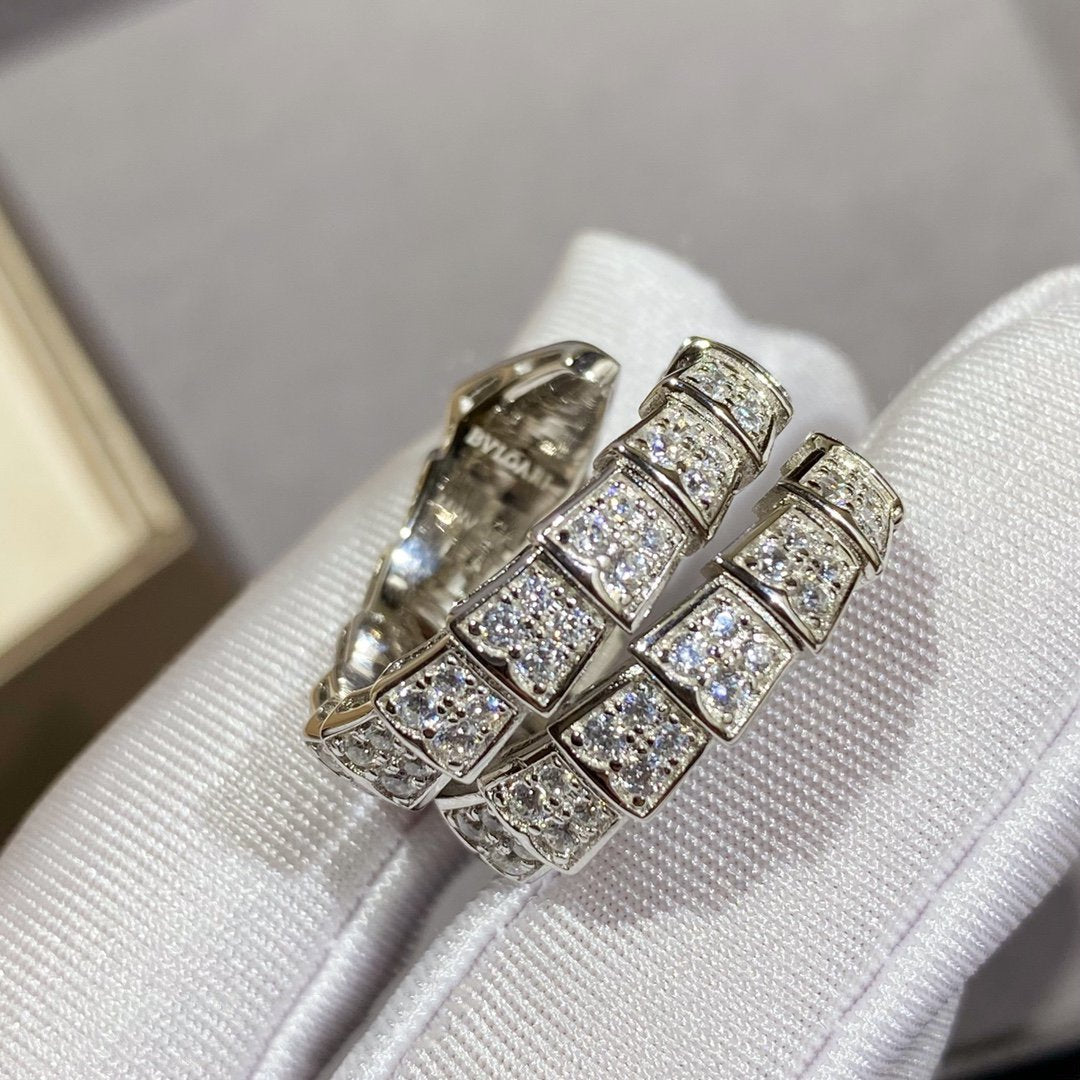 [⭐Clover Jewelry]SERPENTI DOUBLE RING SILVER DIAMOND PAVED