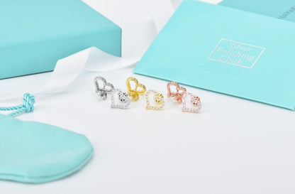 [Clover Jewelry]OPEN HEART STUD DIAMOND EARRINGS