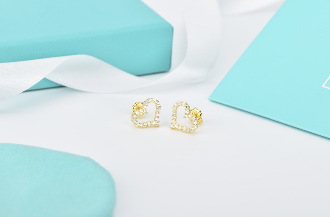 [Clover Jewelry]OPEN HEART STUD DIAMOND EARRINGS