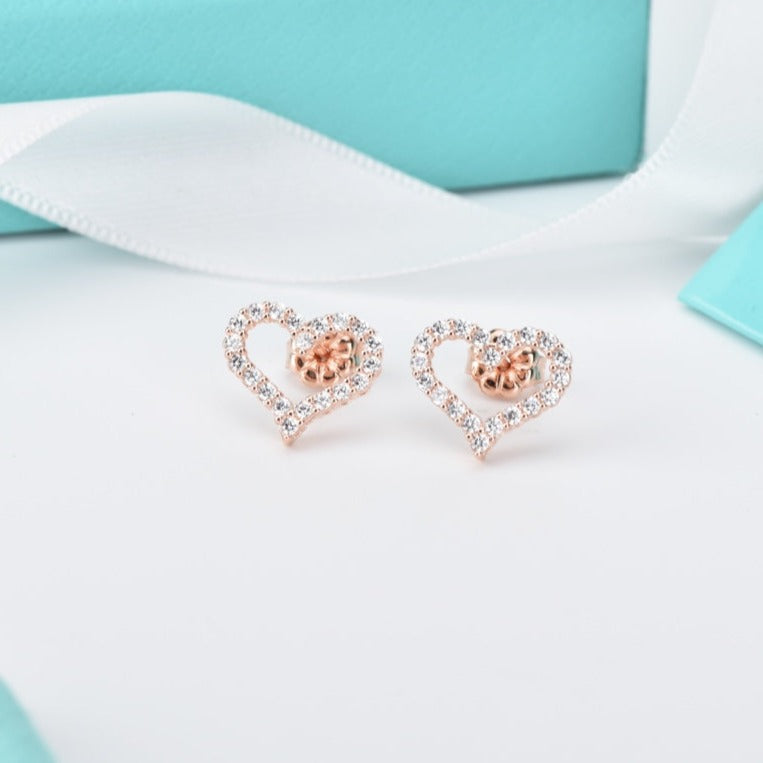 [Clover Jewelry]OPEN HEART STUD DIAMOND EARRINGS