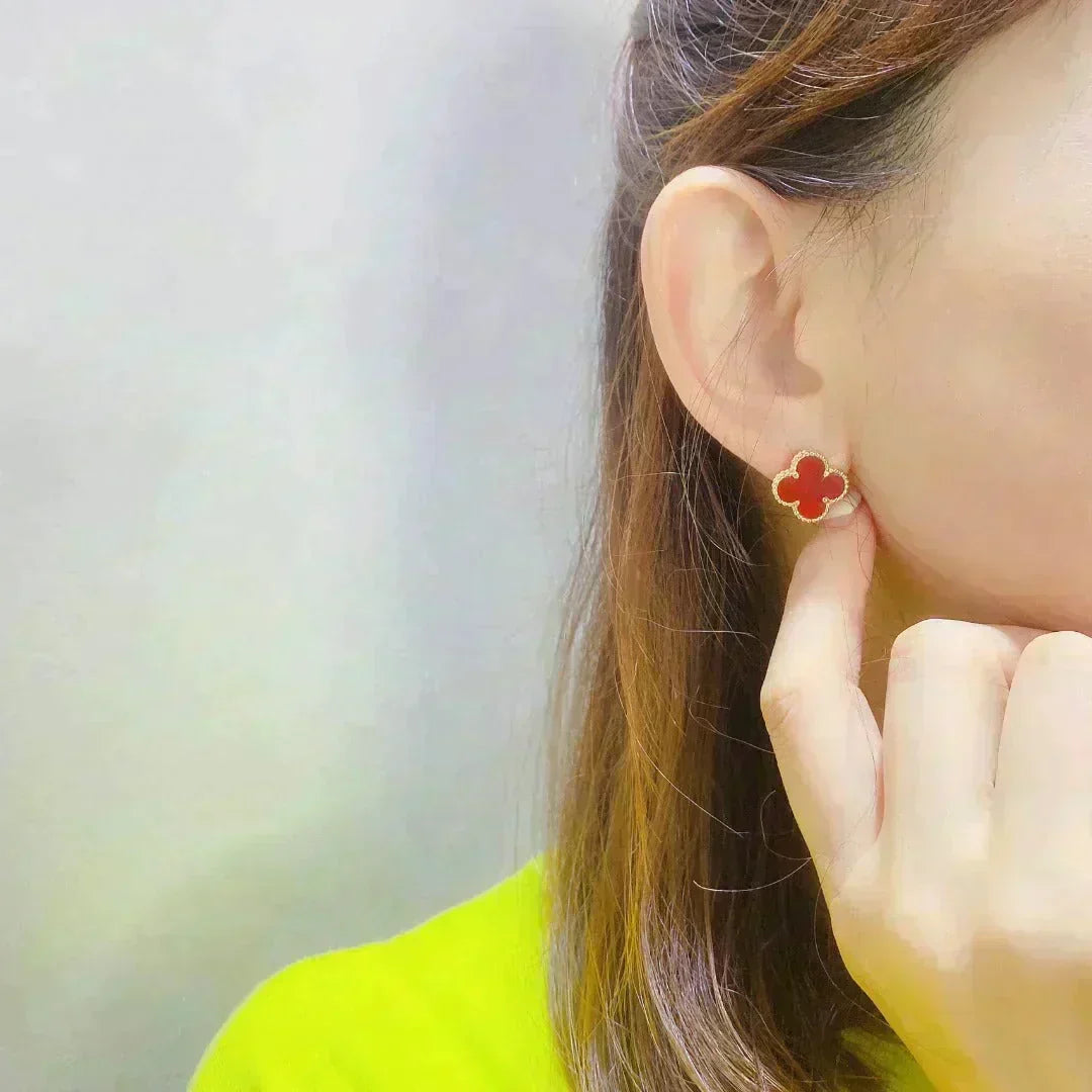 [⭐Clover Jewelry]CLOVER MEDIUM 1 MOTIFS CARNELIAN  EARRINGS
