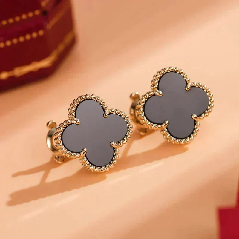 [⭐Clover Jewelry]CLOVER MEDIUM 1 MOTIFS  ONYX STUD EARRINGS