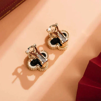 [⭐Clover Jewelry]CLOVER MEDIUM 1 MOTIFS  ONYX STUD EARRINGS