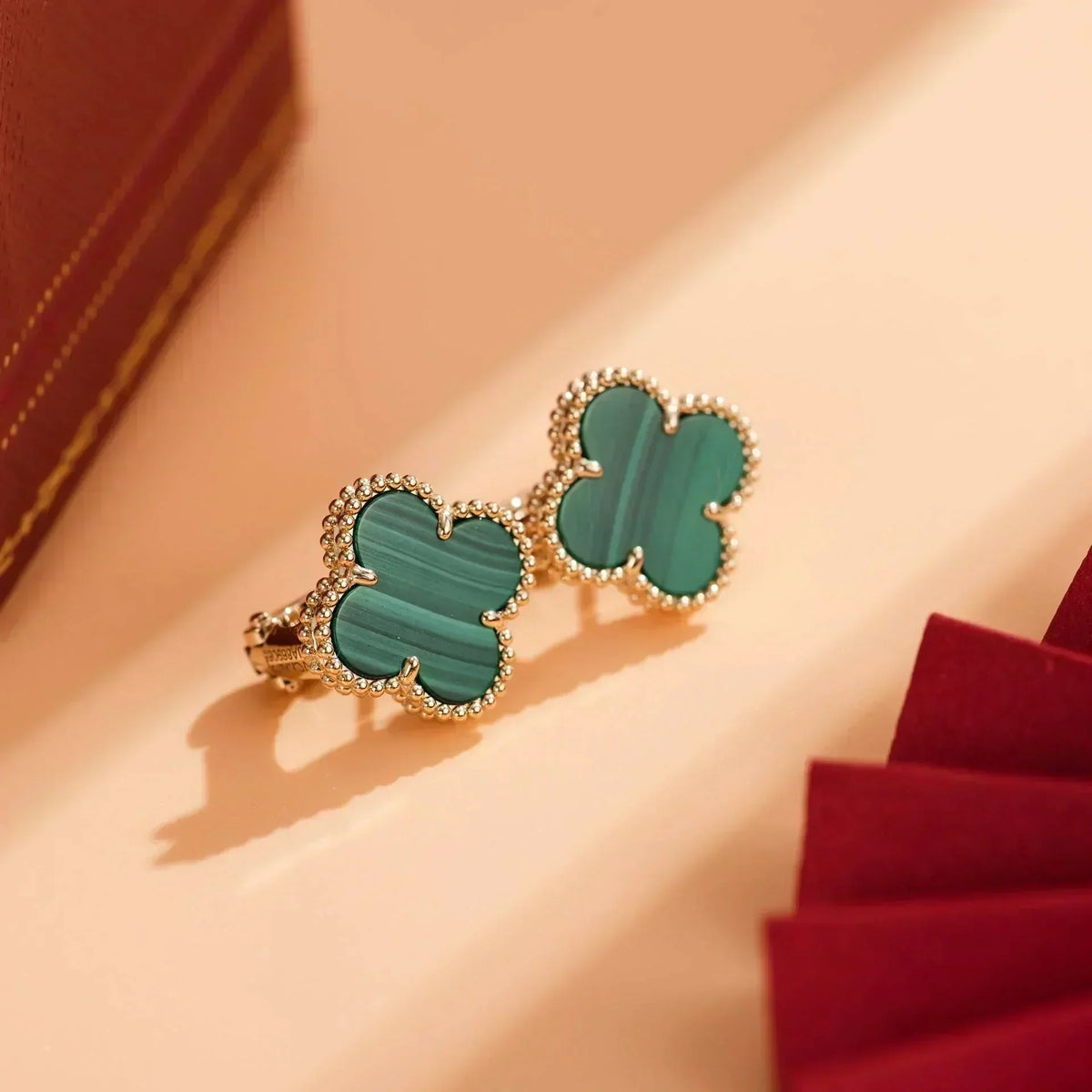 [⭐Clover Jewelry]CLOVER MEDIUM 1 MOTIFS MALACHITE  EARRINGS