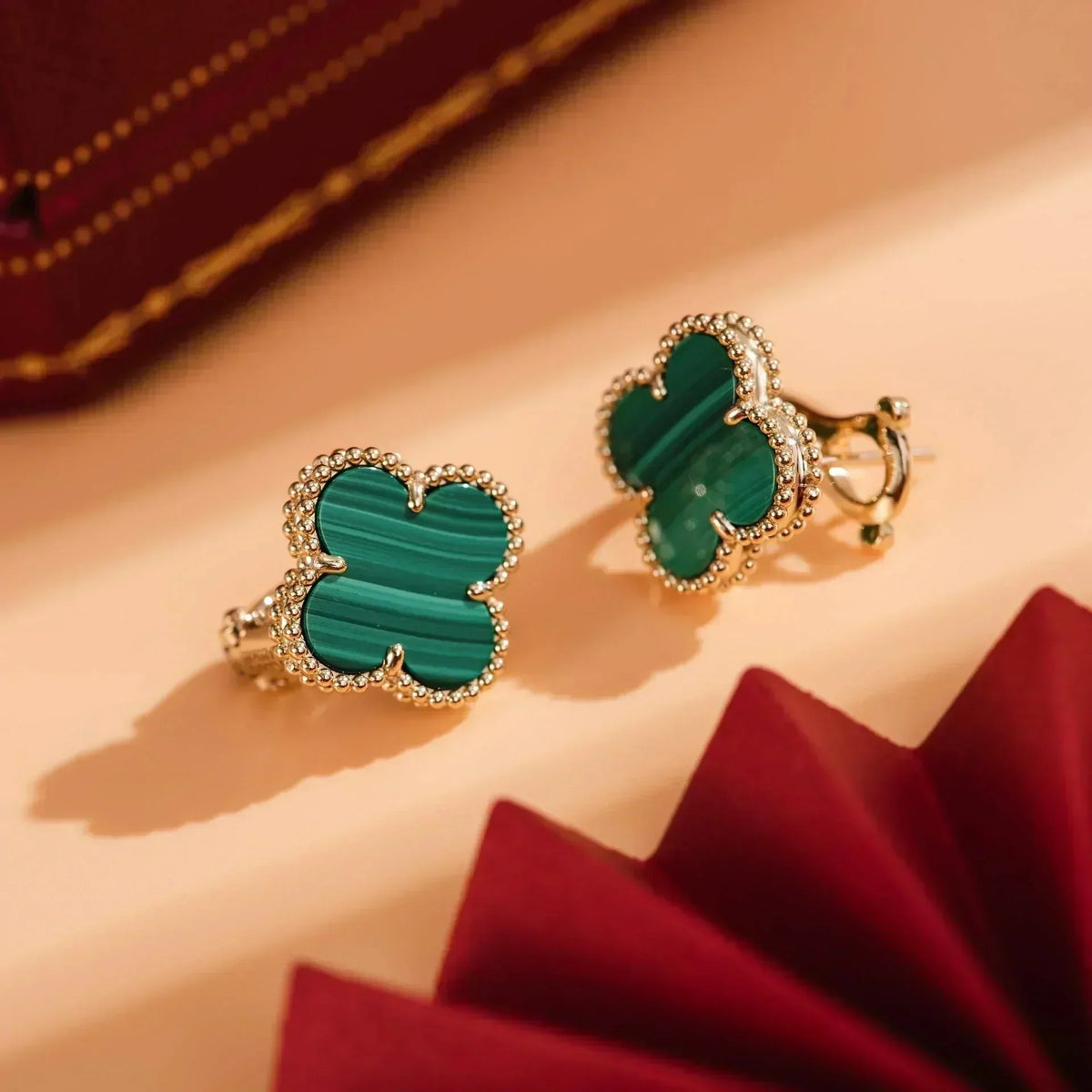 [⭐Clover Jewelry]CLOVER MEDIUM 1 MOTIFS MALACHITE  EARRINGS