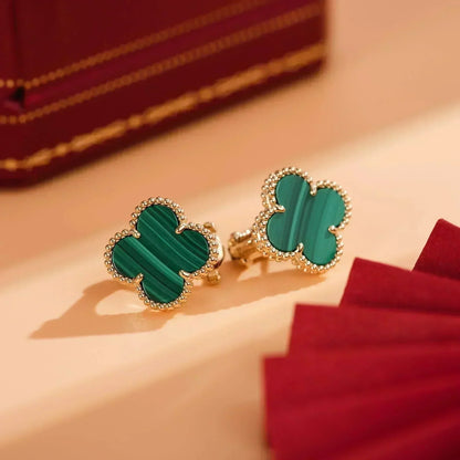 [⭐Clover Jewelry]CLOVER MEDIUM 1 MOTIFS MALACHITE  EARRINGS