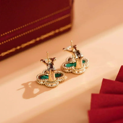 [⭐Clover Jewelry]CLOVER MEDIUM 1 MOTIFS MALACHITE  EARRINGS