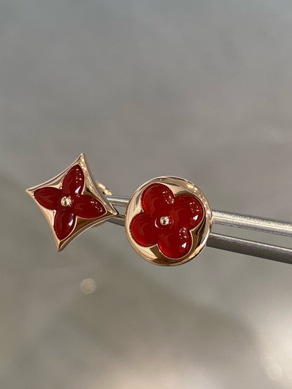[⭐Clover Jewelry]STAR AND SUN PINK GOLD CARNELIAN STUD EARRINGS