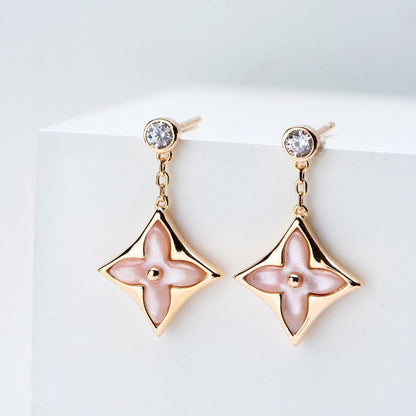 [⭐Clover Jewelry]DOUBLE STAR PINK GOLD MOP DROP EARRINGS