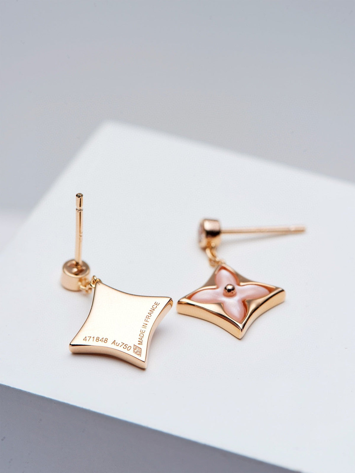[⭐Clover Jewelry]DOUBLE STAR PINK GOLD MOP DROP EARRINGS