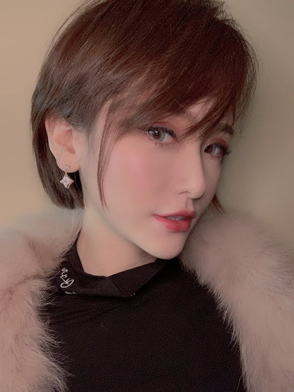 [⭐Clover Jewelry]DOUBLE STAR PINK GOLD MOP DROP EARRINGS