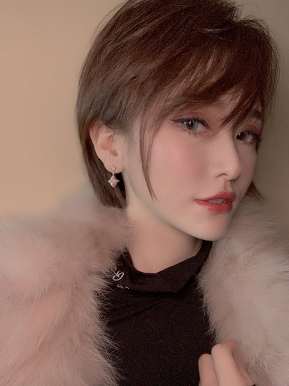 [⭐Clover Jewelry]DOUBLE STAR PINK GOLD MOP DROP EARRINGS