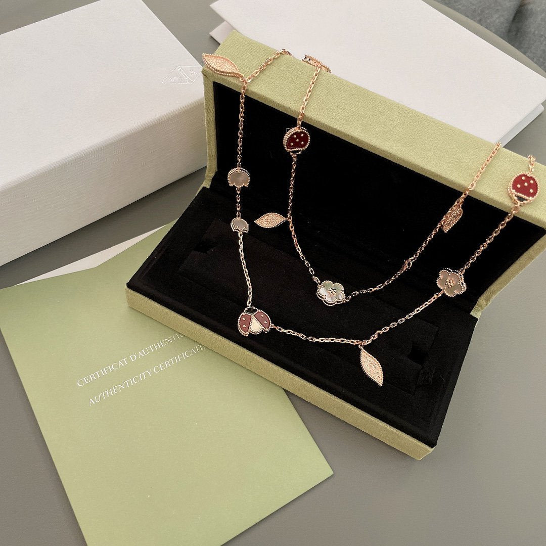 [⭐Clover Jewelry]LUCKY SPRING 15 MOTIFS ROSE GOLD NECKLACE