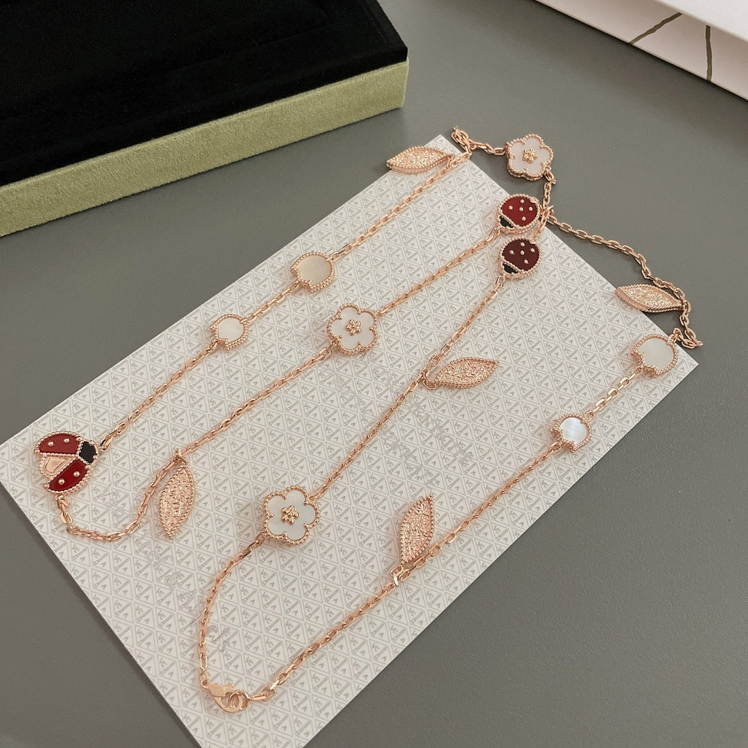 [⭐Clover Jewelry]LUCKY SPRING 15 MOTIFS ROSE GOLD NECKLACE