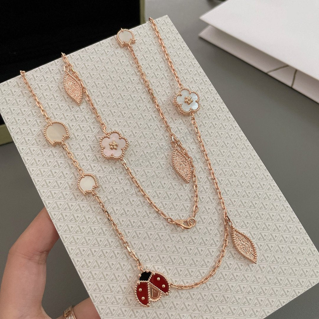 [⭐Clover Jewelry]LUCKY SPRING 15 MOTIFS ROSE GOLD NECKLACE
