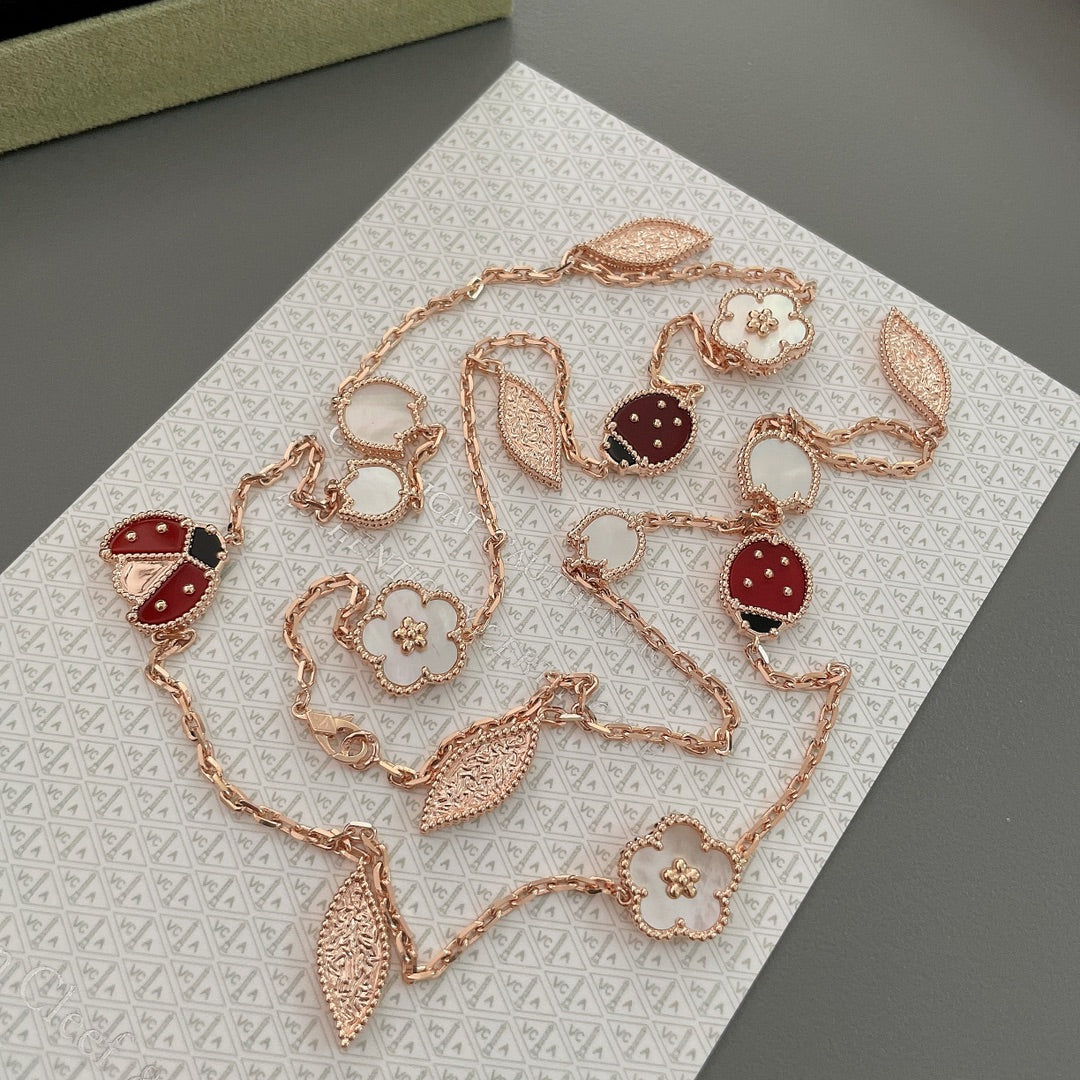 [⭐Clover Jewelry]LUCKY SPRING 15 MOTIFS ROSE GOLD NECKLACE