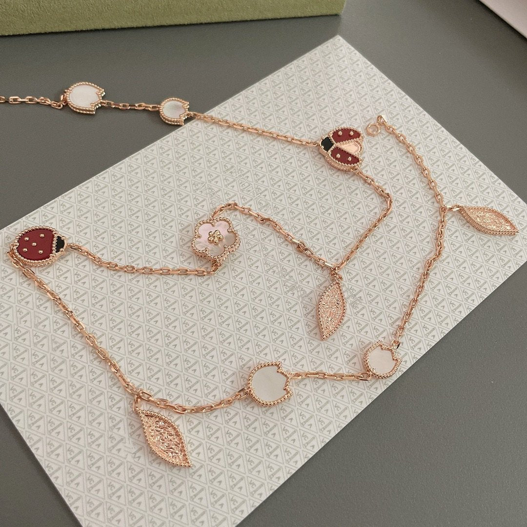 [⭐Clover Jewelry]LUCKY SPRING 15 MOTIFS ROSE GOLD NECKLACE