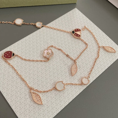 [⭐Clover Jewelry]LUCKY SPRING 15 MOTIFS ROSE GOLD NECKLACE