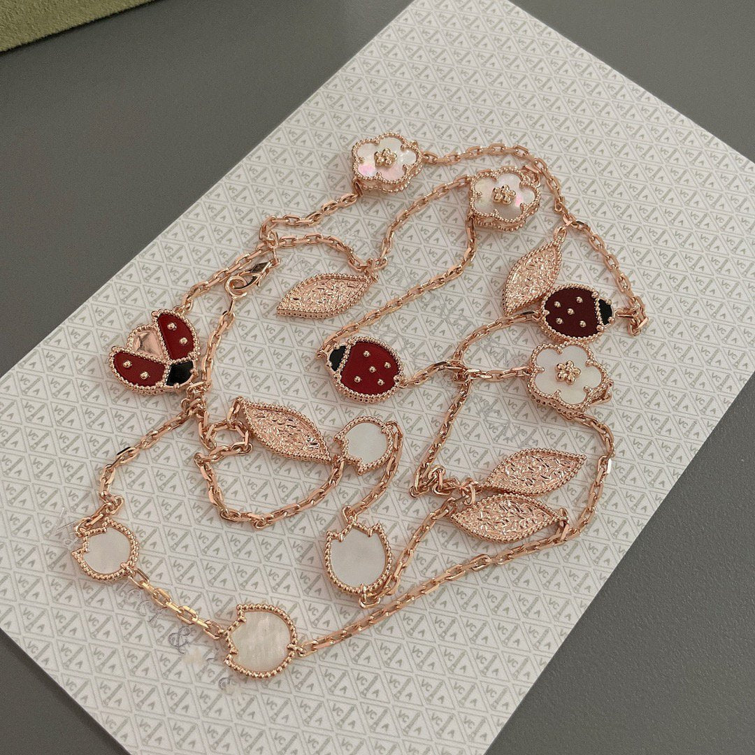 [⭐Clover Jewelry]LUCKY SPRING 15 MOTIFS ROSE GOLD NECKLACE
