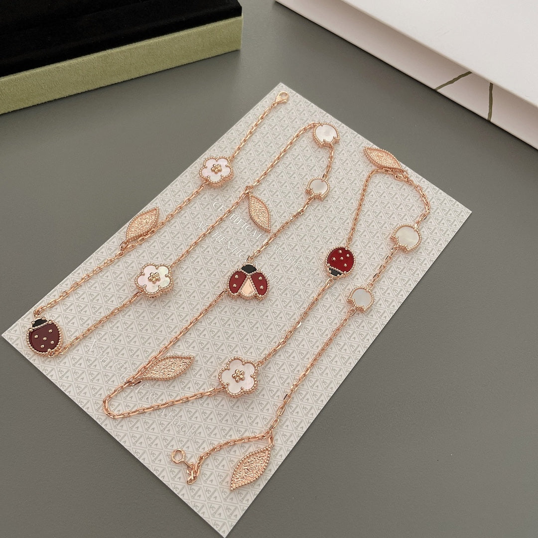 [⭐Clover Jewelry]LUCKY SPRING 15 MOTIFS ROSE GOLD NECKLACE