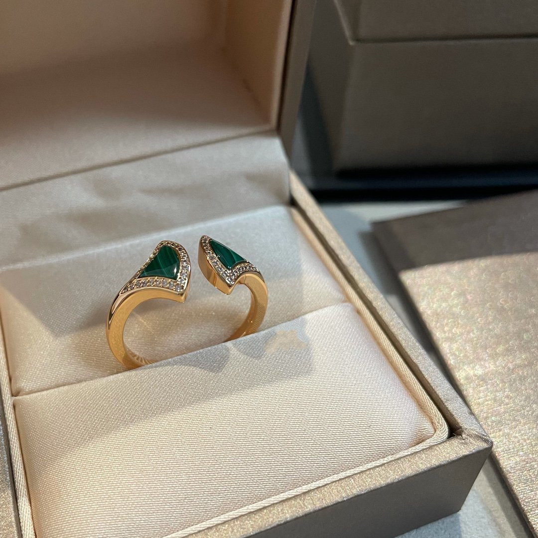 [⭐Clover Jewelry]DREAM MALACHITE DIAMOND OPEN RING