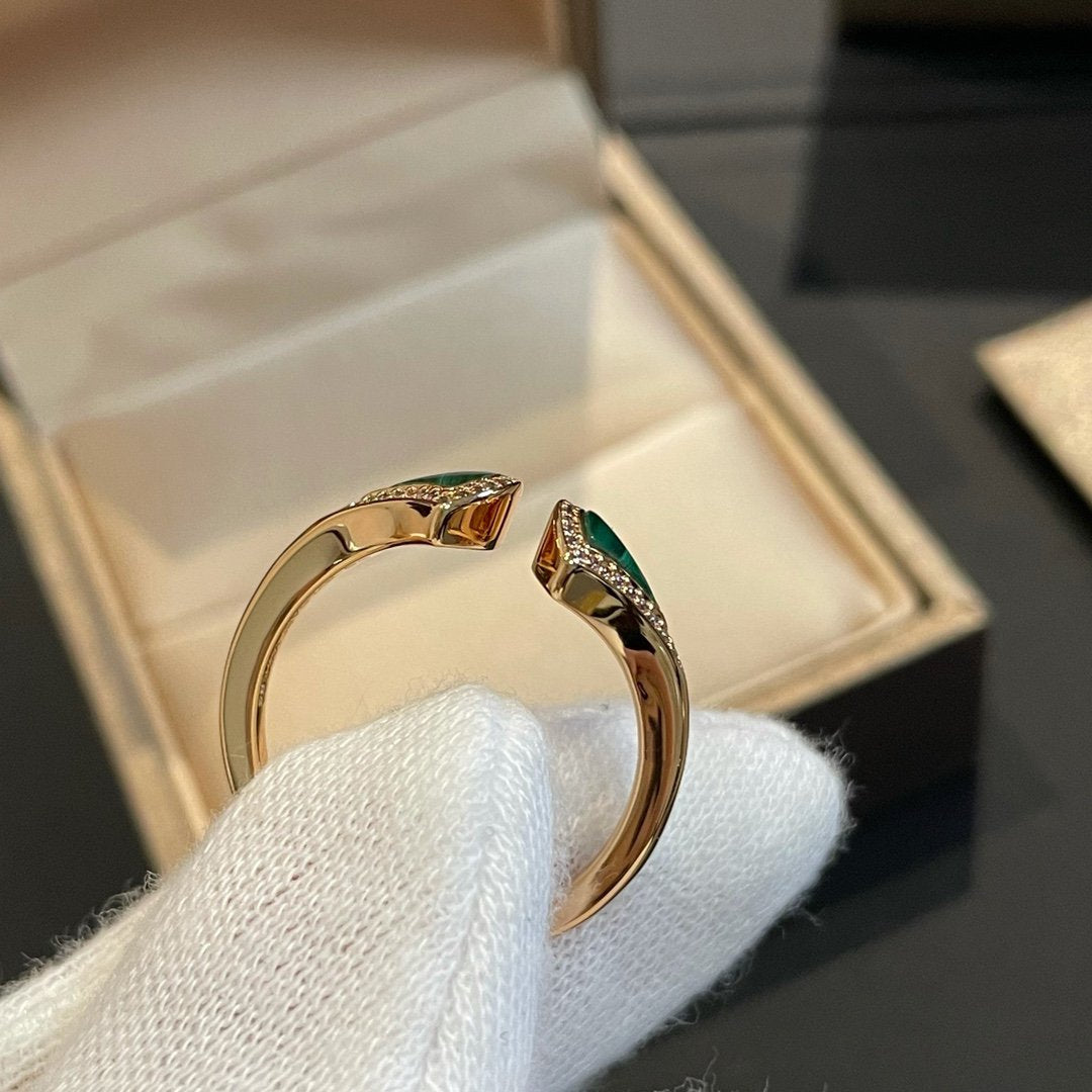 [⭐Clover Jewelry]DREAM MALACHITE DIAMOND OPEN RING