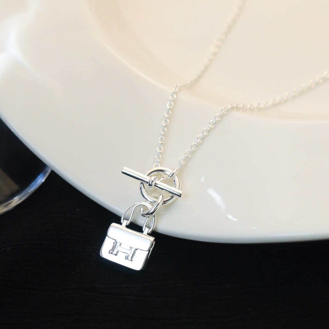 [⭐Clover Jewelry]POP H PEDANT SILVER NECKLACE