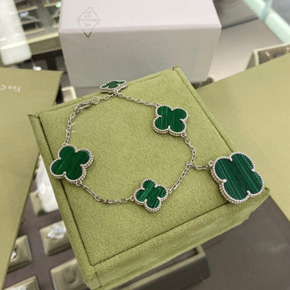 [⭐Clover Jewelry]CLOVER 5 MOTIFS SIVLER MALACHITE BRACELET