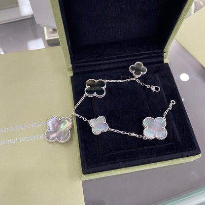 [⭐Clover Jewelry]CLOVER 5 MOTIFS SIVLER DARK MOP BRACELET