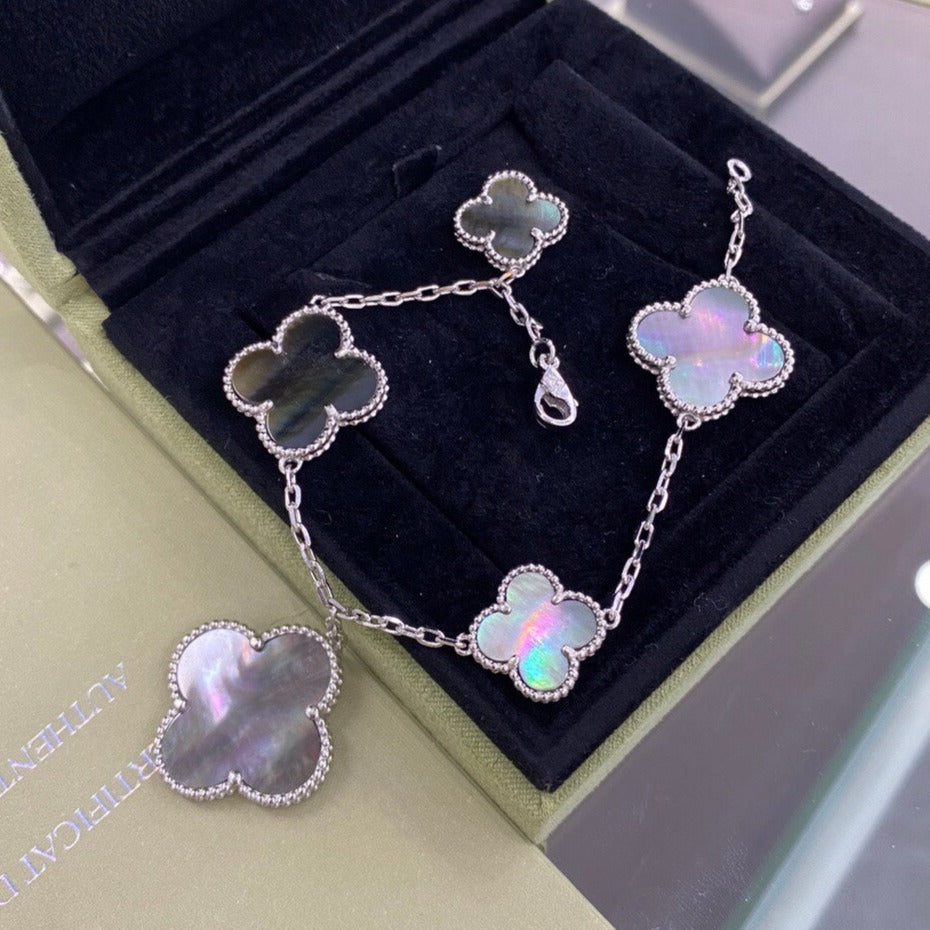 [⭐Clover Jewelry]CLOVER 5 MOTIFS SIVLER DARK MOP BRACELET