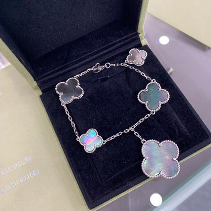 [⭐Clover Jewelry]CLOVER 5 MOTIFS SIVLER DARK MOP BRACELET